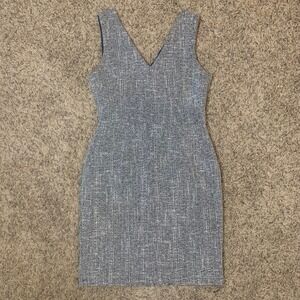 Banana Republic Petite 2P Tweed V Neck Sheath Dress Gray Black White